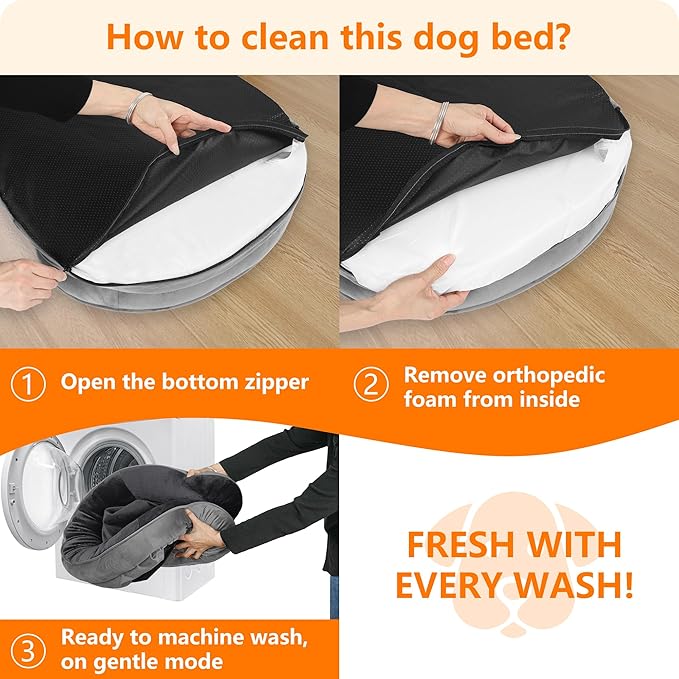 Dwanton Orthopedic Dog Bed for Medium Dogs with Gel Memory Foam, Waterproof Dog Sofa, Washable Pet Bed with Four Sided Bolster Cushion, Removable Cover & Non-Slip Bottom, 36", Dark Gray