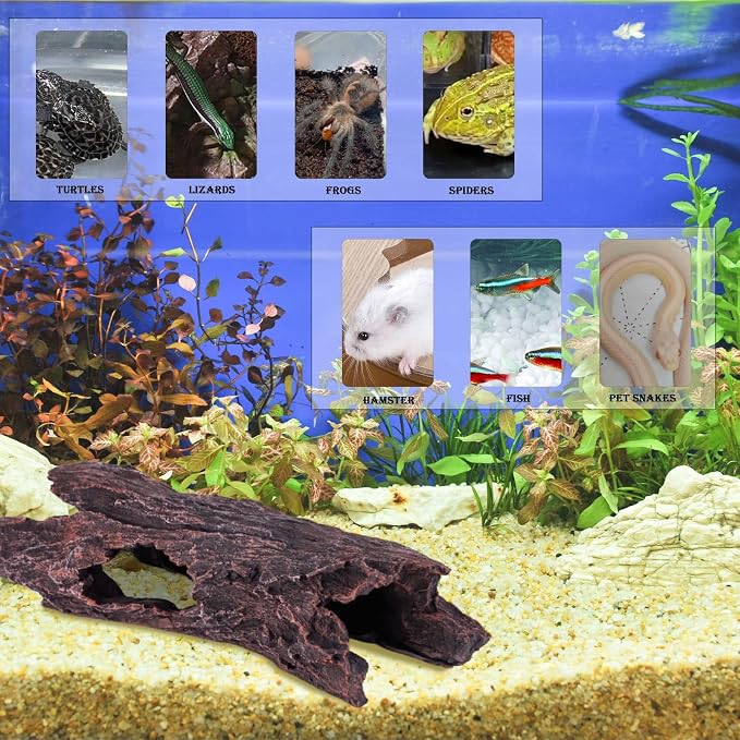 IBWell Aquarium Caves Decor Fish House for Betta Tree Log Hideout Tank Accessories Resin Simulated Hollow Trunk Reptile Shelter for Corn Snakes Lizards