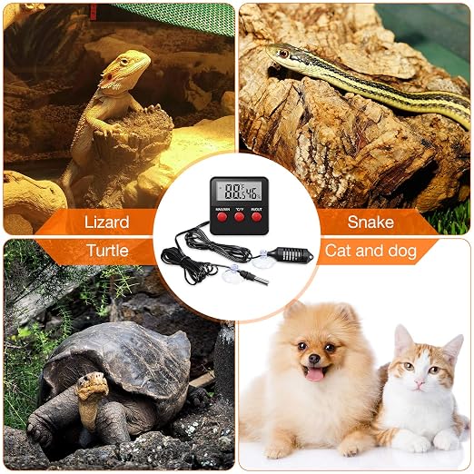 Weewooday 4 Pcs Reptile Thermometer and Humidity Gauge Reptile Terrarium Thermometer Hygrometer with Probes Indoor Outdoor Digital Pet Temperature and Hygrometer Gauge for Pet Keeping