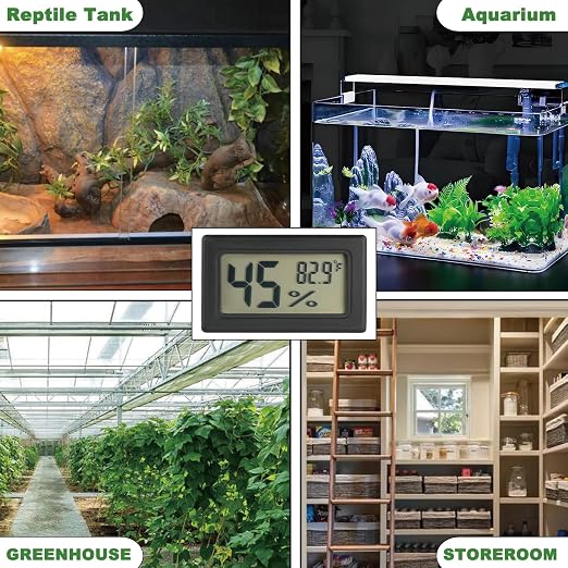 Reptile Thermometer and Humidity Gauge Digtal Terrarium Thermometer 4pc | Rectangle Bearded Dragon Cage Accessories Reptile Temp and Humidity Gauge for Leopard Gecko Hermit Crab Gecko Lizard Etc