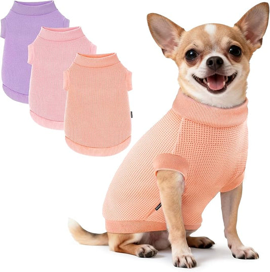 3 Pack Dog Shirt for Small Supplies Functional Waffle Dog Clothes Warm Soft Sweatshirt Outfit for Dogs Cats Pet Apparel