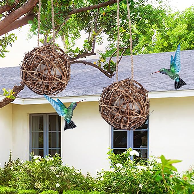 Yardwe 2PCS Bird Nesting Material Balls, Bird Nesting Material for Outdoor Hummingbird Houses, 3.14 Inch Unique Hanging Nest Balls Ideal for DIY Craft Lovers