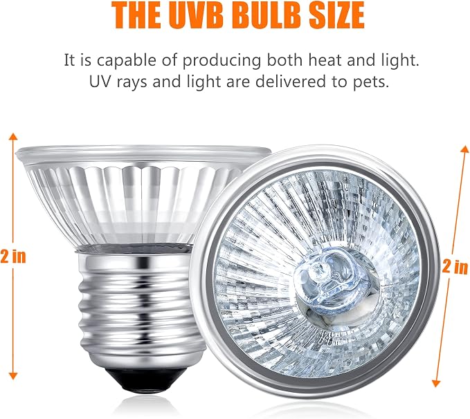 Reptile UV Bulbs, 2 Pack 50W Basking Heat Lamps, Habitat Basking Heat Bulb, UVB Light for Terrariums (E27, 110V)