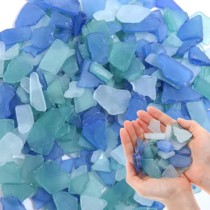 Abeillo 45oz Sea Glass for Crafts, Frosted Seaglass Pieces Vase Filler and Aquarium Decor, Smooth Edge Seaglass for DIY Art and Home Decor (Blue, Green, White)