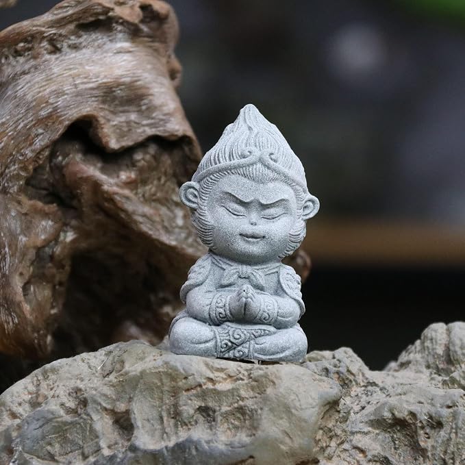 Meditating Buddha Statue Buddha Aquarium Decorations Betta Fish Tank Sandstone Accessories for Indoor Fish Tank Aquarium Decor (M2)