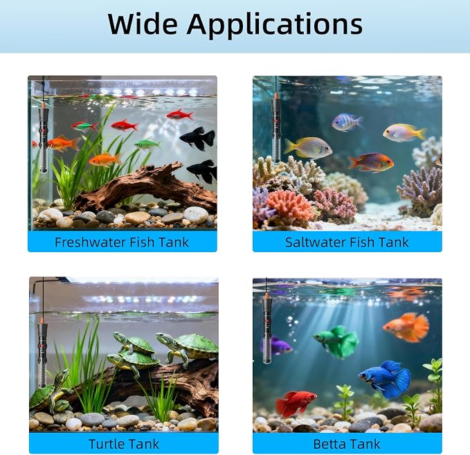 HiTauing Aquarium Heater 25W, Adjustable Knob Fish Tank Heater with 2 Powerful Suction Cups, Submersible Betta/Turtle Tank Heater for Freshwater and Saltwater Tanks