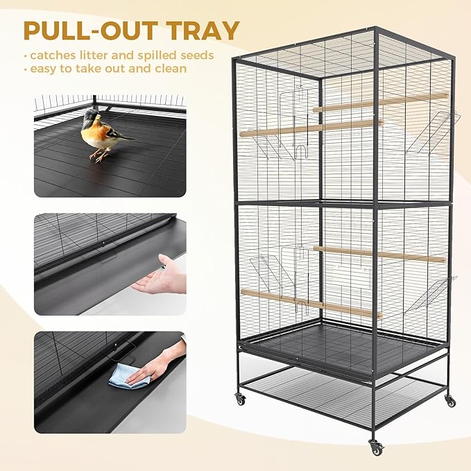 Garvee 66in Extra Large Bird Cage, Rolling Parrot Cage with Feeding Accessories, Metal Parakeet Cage for Parrots, Parakeets, Conures, Parrot