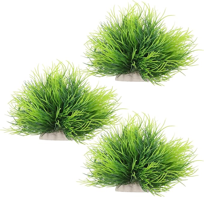 3 Pack Aquarium Plants, Realistic Plastic Fish Tank Plants Green Artificial Aquarium Decor Fish Tank Decorations for Aquascaping Reptile Terrariums