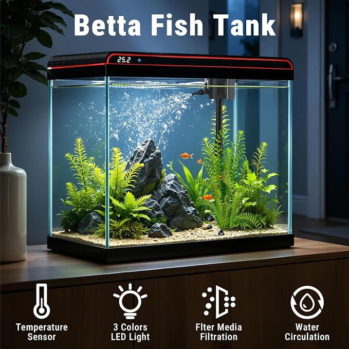 20 Gallon Glass Fish Tank, Betta Smart Aquarium Kit, Large Aquarium Starter Kits Self Cleaning with 3 Types of LED Lights and Filter Water Pump, Water Temperature Detection Ultra Quiet Gift for Kid