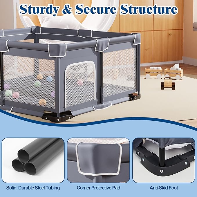 Jixrolyn Foldable Baby Playpen with Mat, Extra Large Playpen for Babies and Toddlers with Gate, Portable Baby Yard, Indoor & Outdoor Play Area 71"x59"