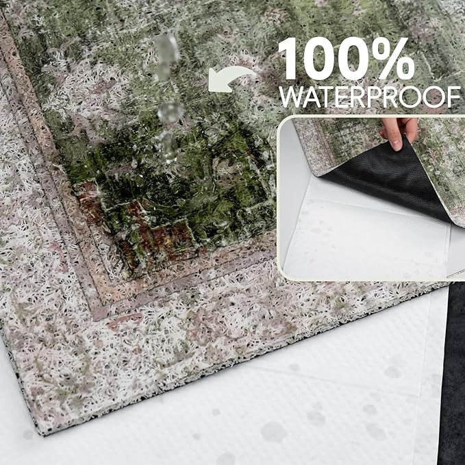 Cat Litter Mat Litter Trapping Mat, 40"x30" Waterproof Urine Proof Litter Box Mat Catcher Mat Non-Slip Washable for Kitty Kitten, Green