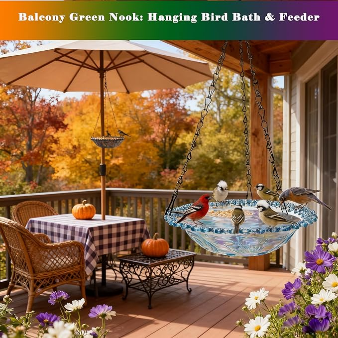 4 Pack Super Value Hanging Plastic Bird Baths and Feeders for Outdoors Bird Water Bowls and Seed Trays Set Attract Wild Birds Garden Yard Decor Gift (4 Pack Blue)
