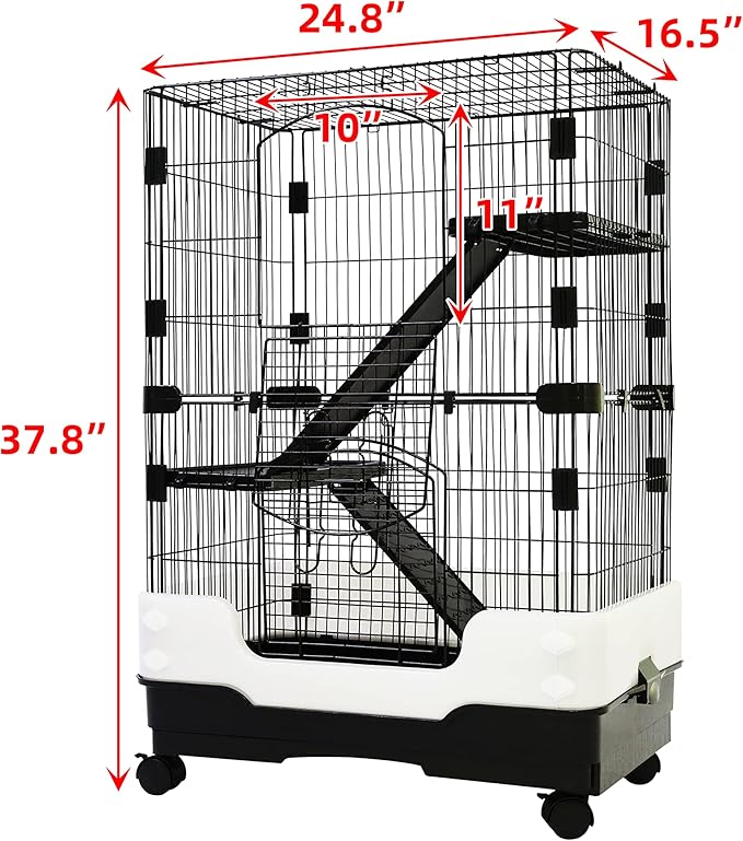 Homey Pet 3 Levels Chinchilla Ferret Pet Crate Small Animals Cages for Rat, Hamster, Guinea Pig, Squirrel, Include Caster Tray and Urine Guard (Black)