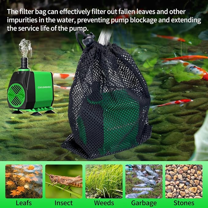 Fountain Pumps Submersible Outdoor 30W 660GPH Aquarium Water Pump with 5 Nozzles & Filter Screen, Reinforced Motor, 8.2ft Power Cord, 3-Prong Plug Water Pump for Fish Tank, Hydroponics,Pond