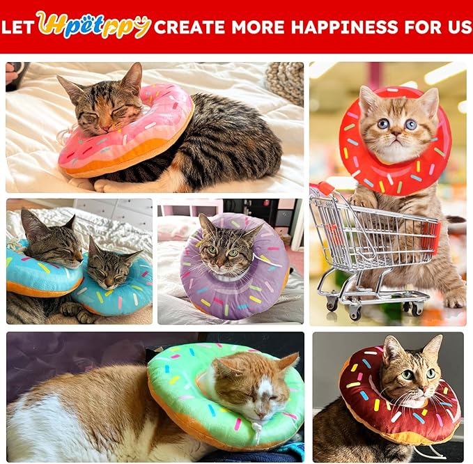 Hpetppy Cat Cone Collar Soft, Cat Recovery Collar for Wound Healing Cute Donut Adjustable Kitten Cones to Stop Licking Comfortable Lightweight Neck Elizabethan Collars for Kittens After Surgery