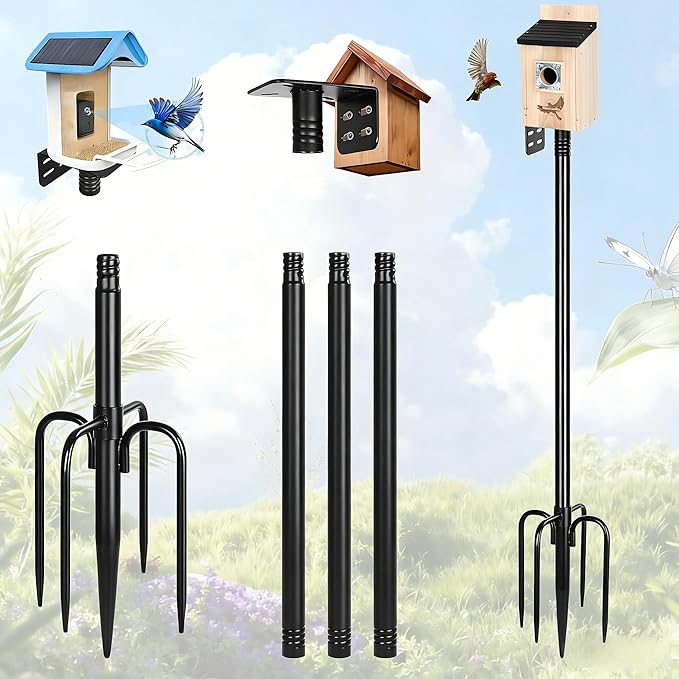 Gtongoko Smart Bird Feeder Pole 1-Inch Dia 63 Inch Bluebird House Pole for Outdoors Weather Station Heavy Duty Metal Mounting Kit Adjustable Bird Feeder Stand Black