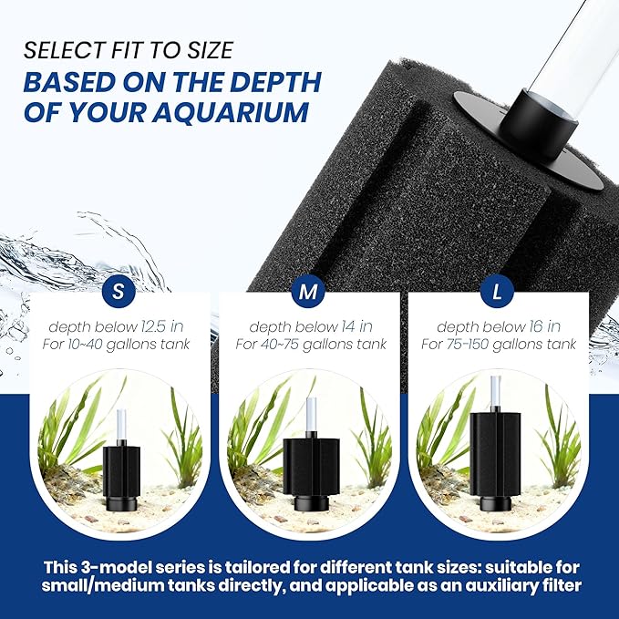 Aquarium 80-150 Gallon 6 Pack Sponge Filter with Air Stone and Ceramic Media Quiet Fish Tank Filters fit Breeding Fry Betta Shrimp Fish Tank