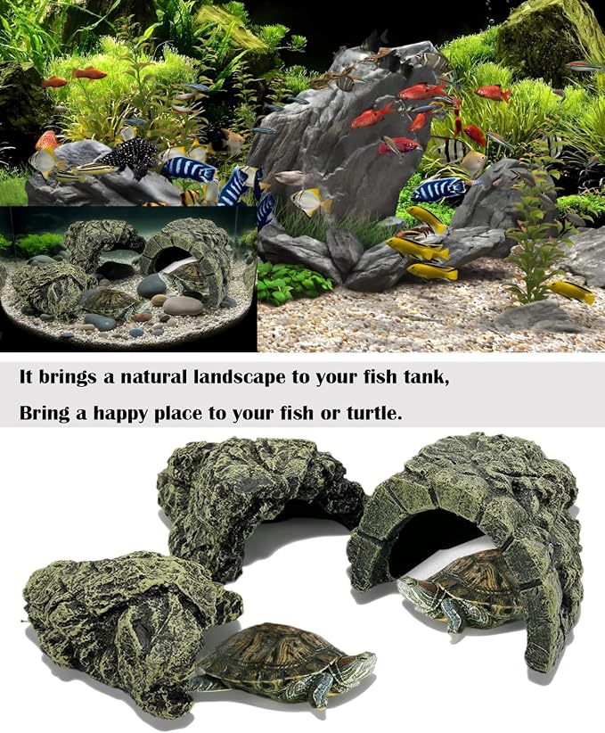 Reptile Hideout Cave, Aquarium Fish Hide Cave Decoration, Small Turtle Basking Platform Resin Rock Fish Tank Hides Habitat Decorations Reptile Hideout Nest Habitat
