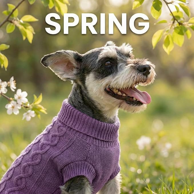 Dog Pullover Sweater, Cable Knitwear, Warm Clothes for Chihuahua, Bulldog, Dachshund, Pug, Yorkie, Dog Outfits for Small Dogs Medium Dogs (Purple L)