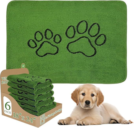 Homimp Washable Pee Pads for Dogs, 6 Pack Super Absorbent Reusable Puppy Pads, Green Long Wool Fake Grass for Potty Training, Upgrade Non-Slip and Leak-Proof,Floor, Couch, Bed, and Crate,Green 18"×24"