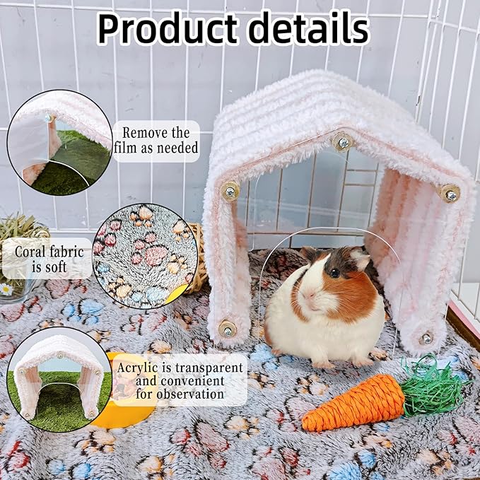 Guinea Pig Hideout Tunnel Rabbit Hide House Detachable Hideaway for Hamster Bunny Chinchilla Hedgehog Small Animal (Pink)