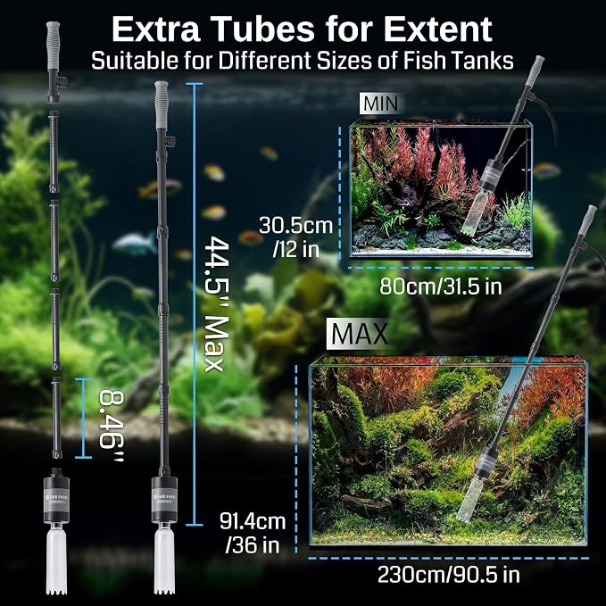 SainSmart XpertMatic Aquarium Gravel Cleaner, 528GPH/28W Powerful Fish Tank | Adjustable Water Flow Aquarium Cleaner Kit, Electric Gravel Vacuum for Sand Washing and Water Changing