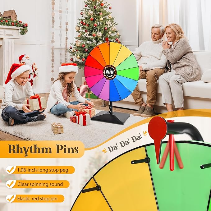 AugFir 24-inch Prize Wheel, Adjustable 32"-61" Height Desktop & Floor Stand Spinning Prize Wheel, Storable Prize Wheel Spinner, Suitable for Party, Carnivals and Tradeshow