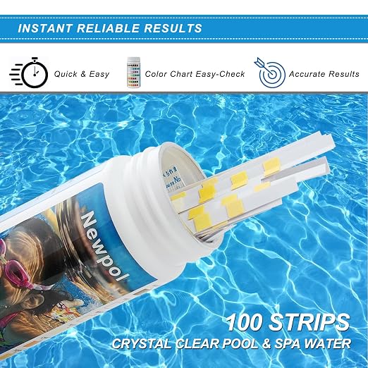 Newpol 7-in-1 Pool Test Strips, 100 Strips Water Testing for Swimming Pool, Hot Tub and Spa