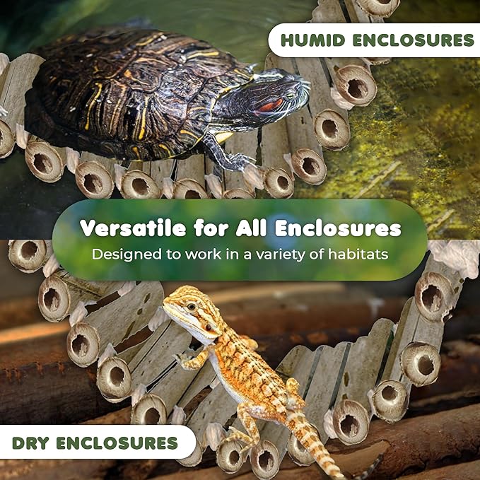 SunGrow Bamboo Gecko Reptile Climbing Bridge and Lizard Lounge, 18” Swinging Hideout Bridge, Helps Leopard Geckos with Thermoregulation, Increases Habitat Space, Can Be Submerged in Water