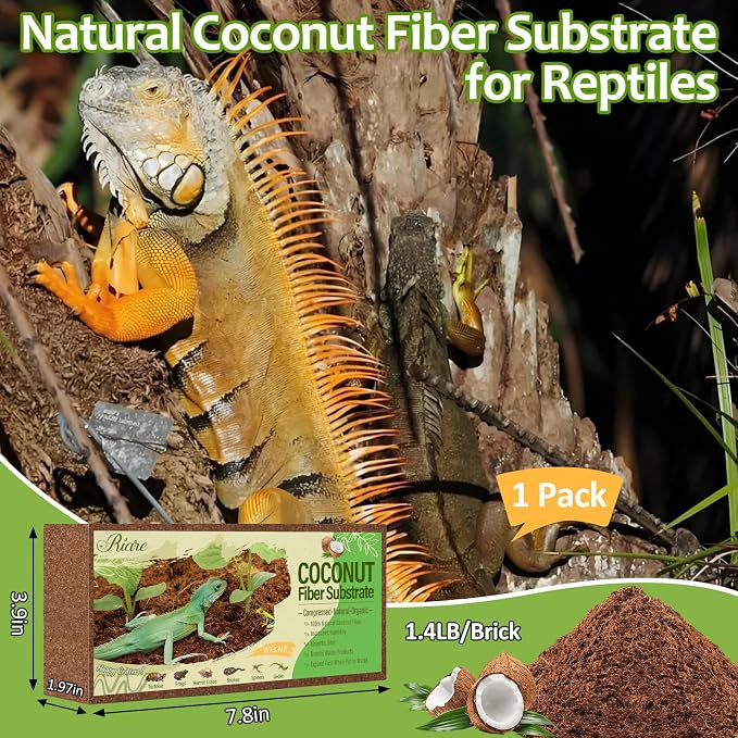 Riare 1 Pack Natural Coconut Fiber Substrate, Coco Coir Reptile Bedding | Coconut Husk Reptile Substrate for Tortoises, Hermit Crabs, Snakes, Bearded Dragon, Geckos, Reptile Enclosure/Terrarium Setup