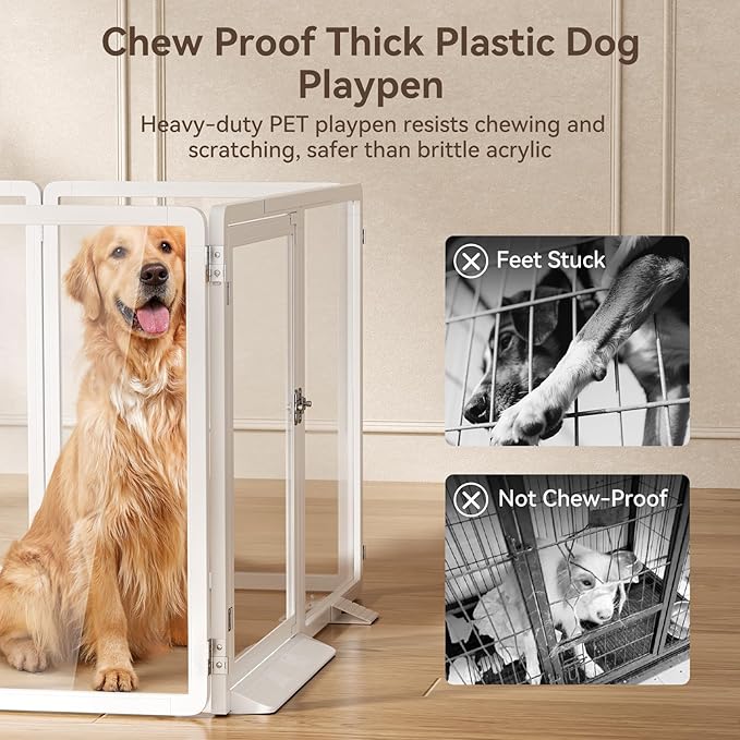 25.6”H Clear Dog Playpen Indoor, Thick Plastic Puppy Pet playpen with Lock Door, Foldable Transparent Dog Fence Enclosure for Small Medium Cat Rabbit Whelping, 10 Panel