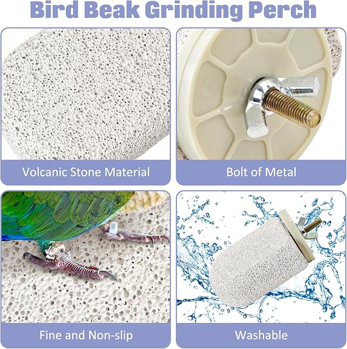 BNOSDM 4 Pcs Small Natural Parrot Beak Grinding Stone Parakeet Chew Toy Calcium Parrot Perch Stand Bird Cage Accessories for Budgies, Cockatiels, Conures, Lovebirds, Canary
