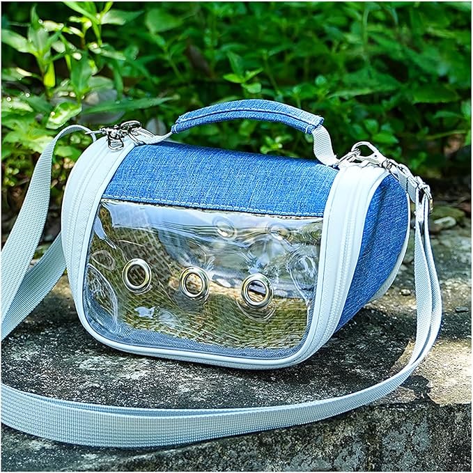 Bird Travel Cage Carrier with Clear Window – Lightweight Foldable Parrot Backpack, Breathable Portable Small Bird Travel Bag with Side Pockets and Perch(Blue)