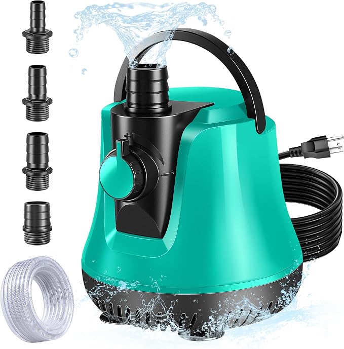 RovPool Sump Pump Submersible, Adjustable Pool Cover Pump Above Ground | Portable Electric Water Removal Pump with 10ft Hose, 4 Adapters Water Pump for Pool Draining,Fish Tank,Pond, 950GPH