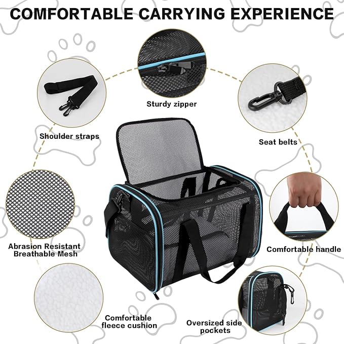 Cat Dog Pet Carriers Soft-Sided Cats Bag Animal Carriers Puppy Carrying Bag TSA Airline Approved Dog Carrier Soft Sided, Collapsible Travel Carriers for Big Cats/Small Dogs(Up to 16lbs) 17 * 11 * 11