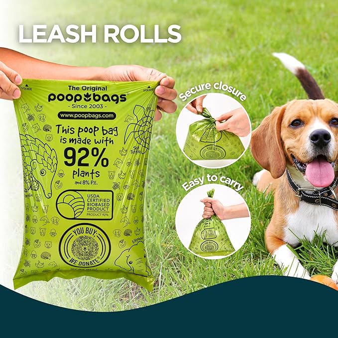 The Original Poop Bags® 92% Plant-Based Dog Waste Bags, Unscented, Leakproof & Extra-Thick, 180 Bags (12 Leash Rolls)