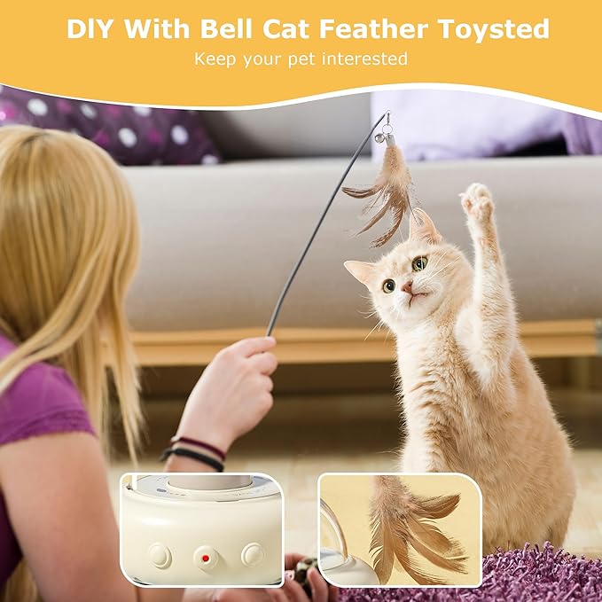 hooroor 2-in-1 UFO Laser Cat Toy with Feather, Automatic Motion Smart Sensor Interactive Toy for Indoor Cats&Small Dogs, Rechargeable Obstacle-Avoidance Exercise Toy, Self-Play Pet Gift White