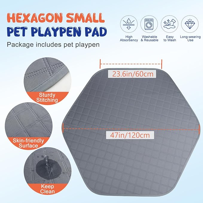 Pawaboo Small Animals Playpen with Pad, Waterproof Small Pet Cage Tent with Reusable Pad, Portable Outdoor Yard Fence for Chick/Kitten/Puppy/Guinea Pig/Rabbits/Chinchillas, Blue+Gray