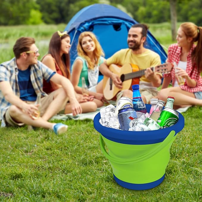 5L Collapsible Mop Bucket for Cleaning, Foldable Buckets with Handles for Beach Sand Garden Car Washing Fishing, Silicone Cleaning Buckets for Household Use Bathroom Cleaning Supplies Blue/Green