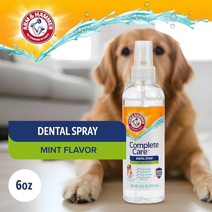 Arm & Hammer Complete Care Brushless Dental Kit for Dogs – Includes No-Brush Oral Gel + Dog Dental Spray, Fresh Breath, Tartar Control, Baking Soda Enhanced Dental Dog Supplies, 4 Fl Oz Each