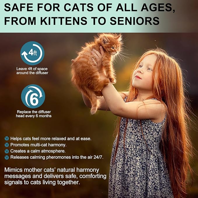 Cat Calming Pheromone Diffuser 4 in 1 Kit Cat Relaxing Pheromone Diffuser Relieve Anxiety Reduce Fighting Spraying and Scratching 48ml Refill