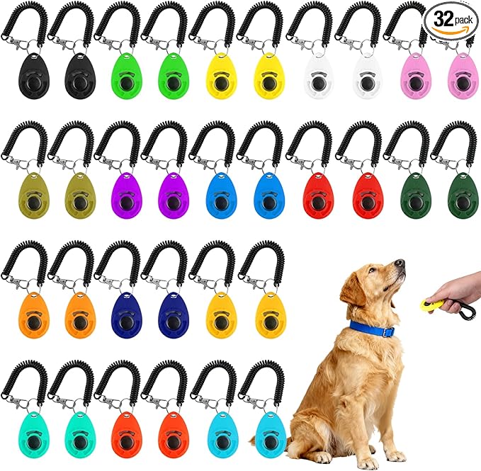 32 Pcs Dog Training Clicker with Wrist Strap Multicolor Pet Behavioral Training Accessories for Dogs Cats Horses Birds