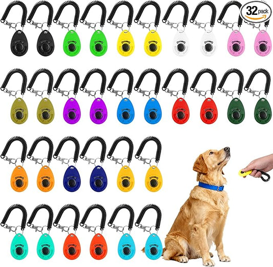 32 Pcs Dog Training Clicker with Wrist Strap Multicolor Pet Behavioral Training Accessories for Dogs Cats Horses Birds