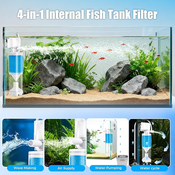 Vehipa Aquarium Filter, Internal Fish Tank Filters for 10-20 Gallon Aquariums, Adjustable Flow & Wavemaker, Isolate Impurities, Ultra-Quiet Water Circulation