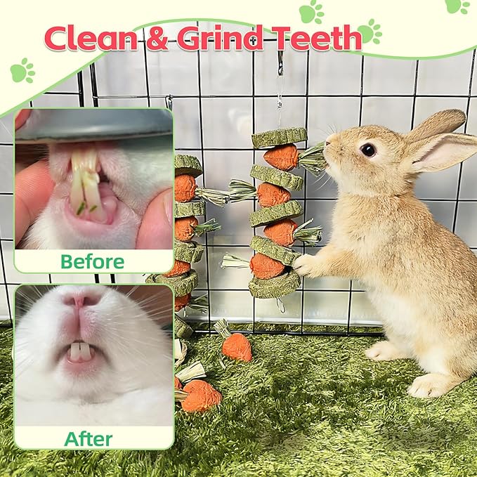 Bunny Chew Toys Guinea Pig Chew Toys for Teeth Grinding Rabbit Treats Natural Timothy Grass Cake Strawberries for Guinea Pigs Chinchillas Bunny Hamster (3 Pcs)