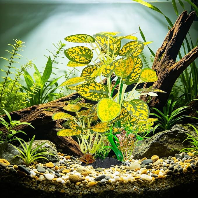 Silk Aquarium Plants 9.8in 2-Pack | Soft fish-safe durable fade-resistant for fresh/salt weighted base flexible