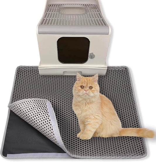 Cat Litter Mat, Large Kitty Litter Box Trapping Mat, 24x16'' Honeycomb Double Layer Urine & Waterproof, Washable Easy Clean, Litter Mats for Floor Less Waste, Anti-Slip