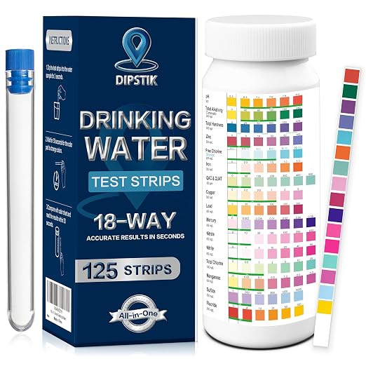 All-New 18 in1 Drinking Water Test Kit-125 Water Quality Test Strips | for Well Tap Test Kit Water Testing Strips for Home Drinking Water Testing,Hardness,Chlorine, Lead,Iron, Copper,Fluoride