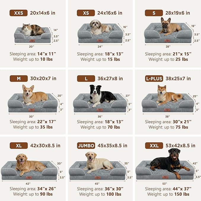 Comfort Expression Orthopedic Dog Bed for Large Dogs 36x27 Inch, Waterproof Supportive Egg Crate Foam Large Pet Bed with Removable Bolsters, Dog Couch with Washable Cover & Non-Slip Bottom, Grey