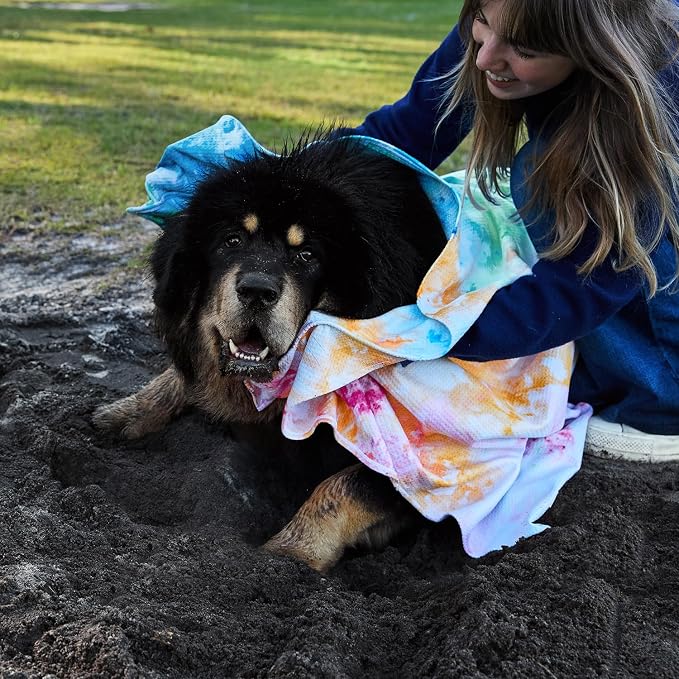 Dock & Bay Pet Towel - Super Absorbent & Quick Drying Dog Towels with Bag - 100% Recycled - Sunset Splash, Large (120x70cm, 47x27)